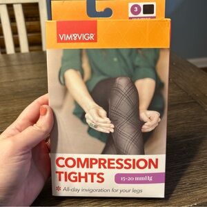 VIM&VIGR Solid Black Opaque Cotton 15-20 mmHg Compression Tights Size 3